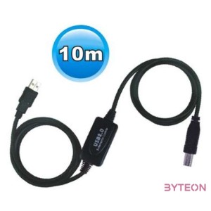 WIRETEK kábel USB Összekötő A-B, 10m, Male,Male Aktív