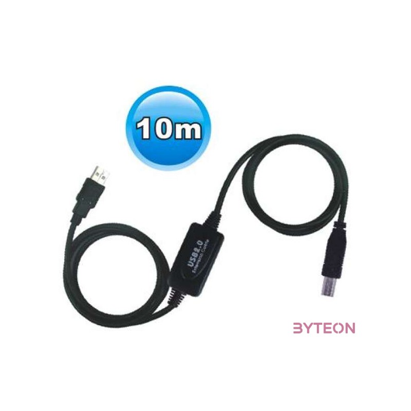 WIRETEK kábel USB Összekötő A-B, 10m, Male,Male Aktív