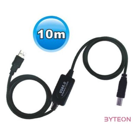 WIRETEK kábel USB Összekötő A-B, 10m, Male,Male Aktív