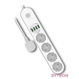 COLORWAY Hálózati elosztó, CW-CHE44W, 4 dugalj, 4xUSB, 2m, fehér
