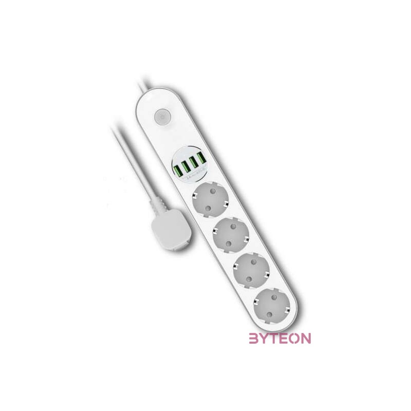 COLORWAY Hálózati elosztó, CW-CHE44W, 4 dugalj, 4xUSB, 2m, fehér