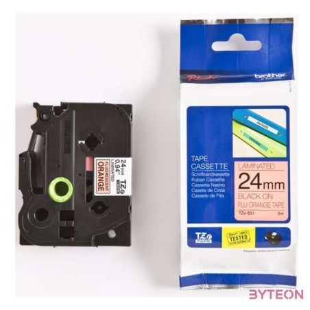 BROTHER szalag TZe-B51, Fluoreszkáló narancs alapon Fekete, Laminált, 24mm  0.94, 5 méter