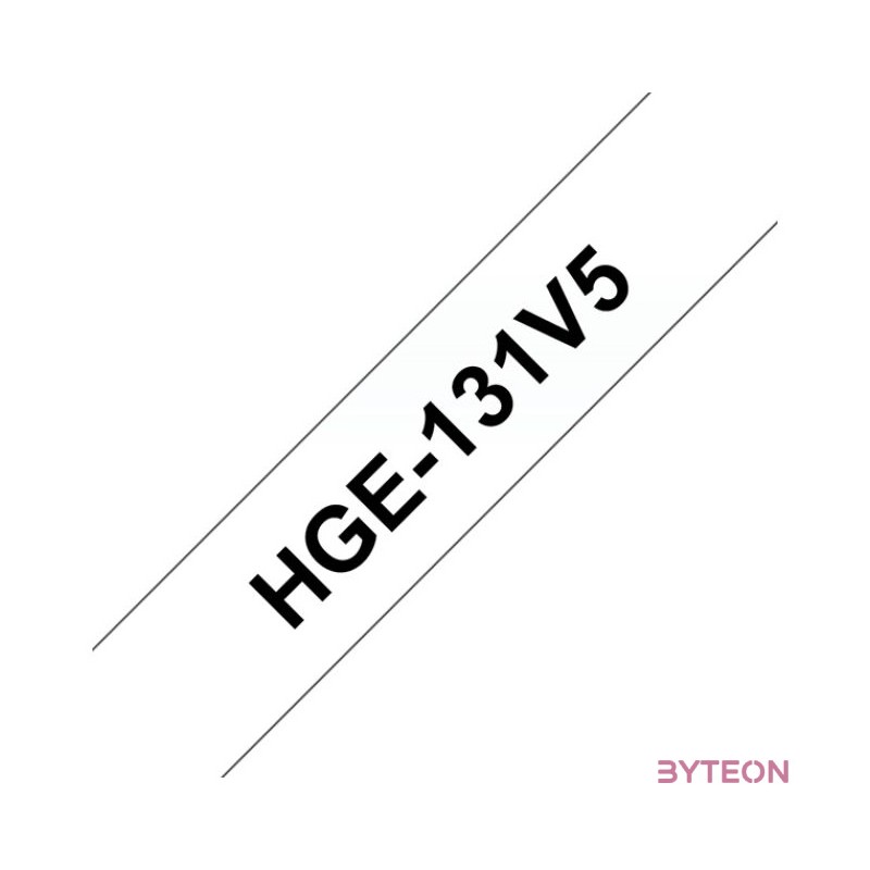 BROTHER szalag HGe-131, Átlátszó alapon Fekete, Nagy sebességű, 12mm  0.47, 8 méter, 5db,csomag