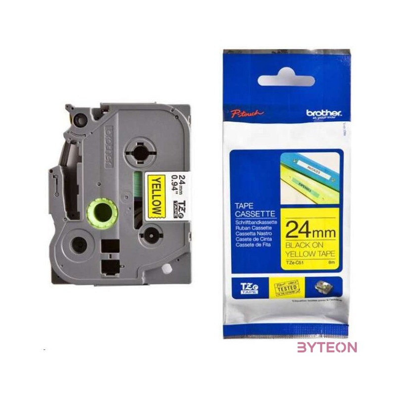 BROTHER szalag TZe-C51, Fluoreszkáló sárga alapon Fekete, Laminált, 24mm  0.94, 5 méter