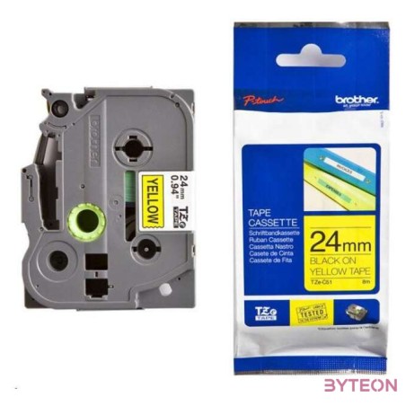 BROTHER szalag TZe-C51, Fluoreszkáló sárga alapon Fekete, Laminált, 24mm  0.94, 5 méter