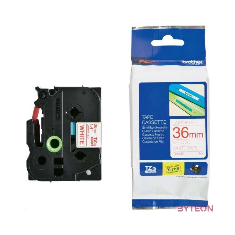 BROTHER szalag TZe-262, Fehér alapon Piros, Laminált, 36mm  1.4, 8 méter