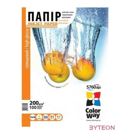 COLORWAY Fotópapír, magasfényű (high glossy), 200 g,m2, 13x18, 100 lap