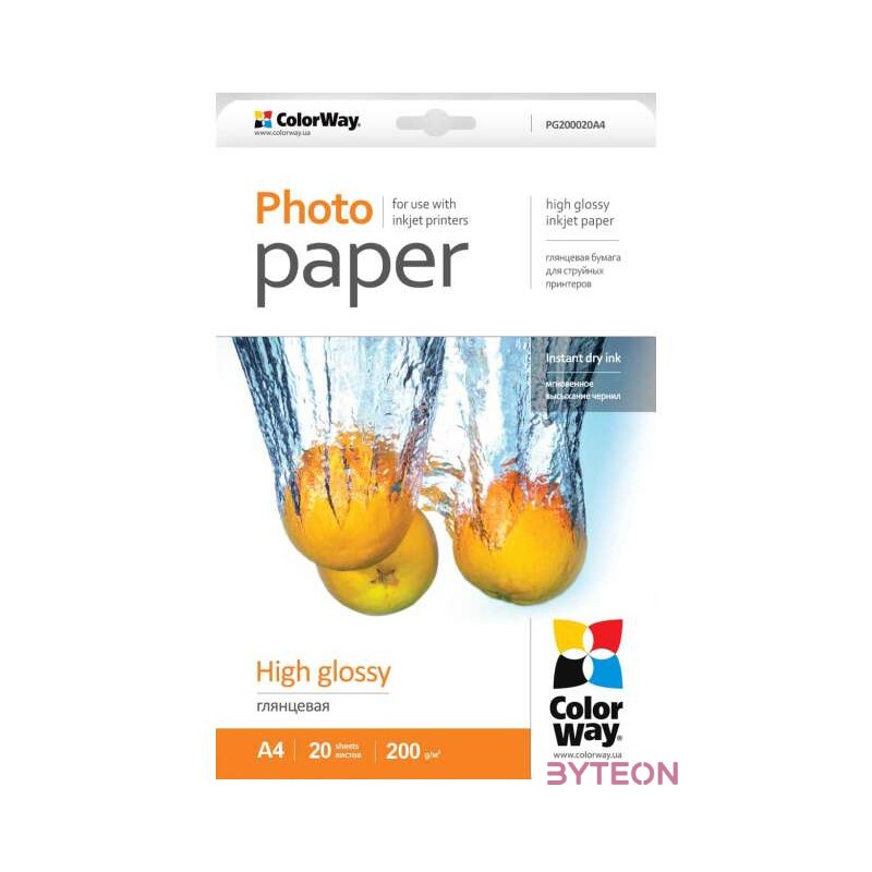 COLORWAY Fotópapír, magasfényű (high glossy), 200 g,m2, A4, 20 lap