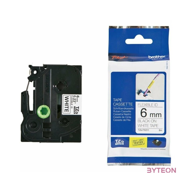 BROTHER szalag TZe-FX211, Fehér alapon Fekete, Flexibilis, 6mm  0.23, 8 méter
