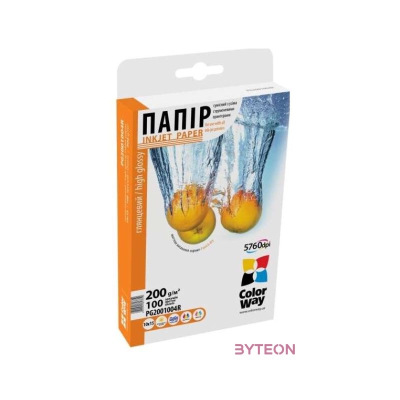 COLORWAY Fotópapír, magasfényű (high glossy), 200 g,m2, 10x15, 100 lap