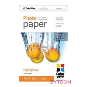 COLORWAY Fotópapír, magasfényű (high glossy), 230 g,m2, 10x15, 100 lap