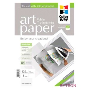 COLORWAY Fotópapír, pólóra vasalható (ART T-shirt transfer, white), 120 g,m2, A4, 5 lap