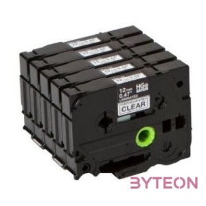 BROTHER szalag HGe-131, Átlátszó alapon Fekete, Nagy sebességű, 12mm  0.47, 8 méter, 5db,csomag