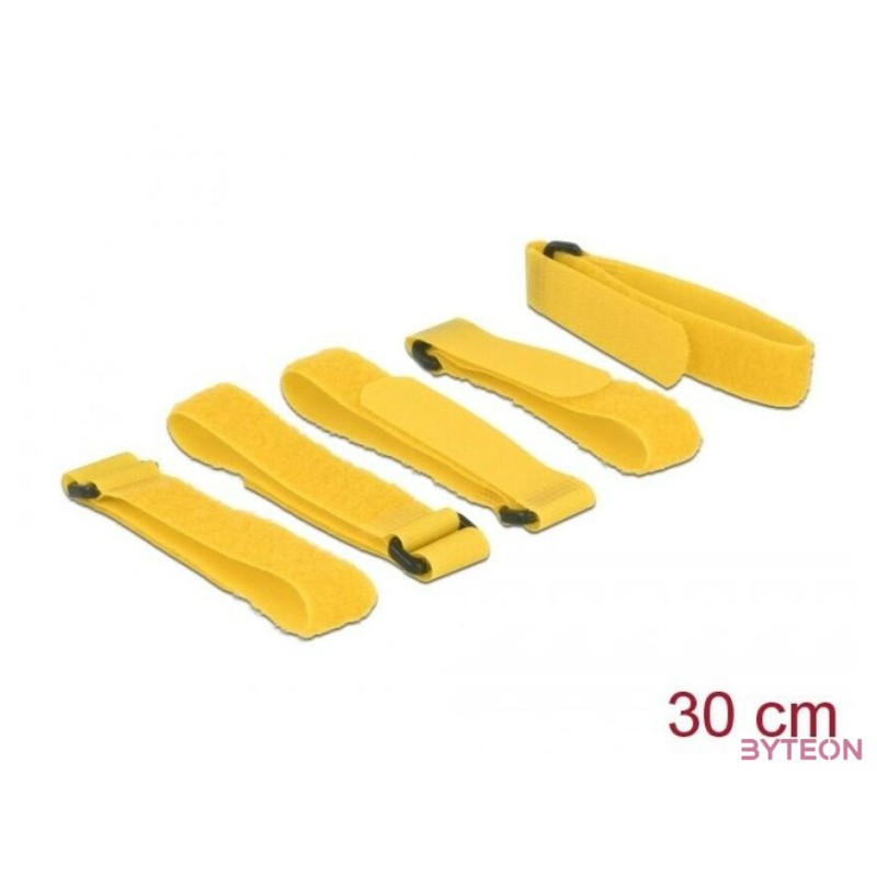 KAB Delock 18708 Hurkolható rögzítők, 300 mm x 20 mm (H x Sz), 5 darab hurokkal, sárga