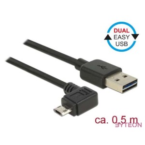 KAB Delock 83847 EASY-USB 2.0 A dugó  EASY-USB 2.0 Micro-B dugó ívelt bal-jobb - 0,5 m