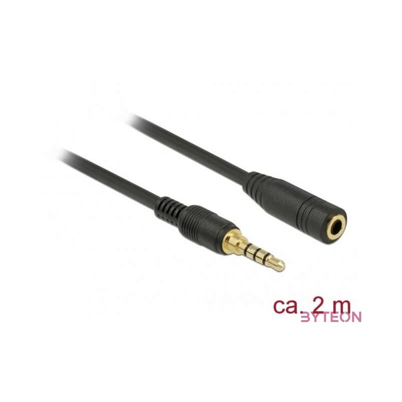 Delock Sztereó jack hosszabbító kábel 3,5 mm 4-tűs apa  anya 2 m hosszú fekete