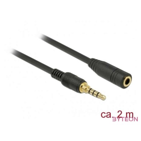 Delock Sztereó jack hosszabbító kábel 3,5 mm 4-tűs apa  anya 2 m hosszú fekete