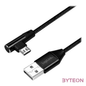 Logilink USB 2.0 Cable, AM to Micro BM, angled plug, black, 0.3m