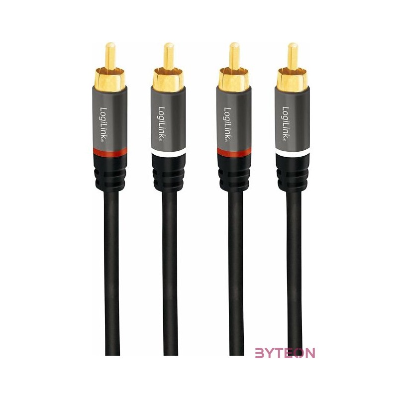 Logilink Audio Cable, 2x2 Cinch (RCA) male, gold,  1,5m, black