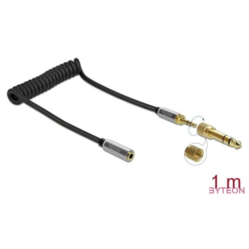 Delock Összecsavart kábelbővítmény 3,5 mm 3 tűs Sztereo Jack apa  Sztereo Jack anya 6,35 mm csavar