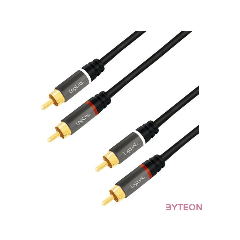 Logilink Audio Cable, 2x2 Cinch (RCA) male, gold, 10m, black