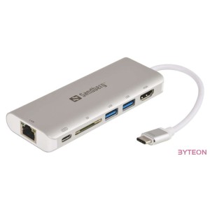 Sandberg USB-C dokkoló ezüst-fehér