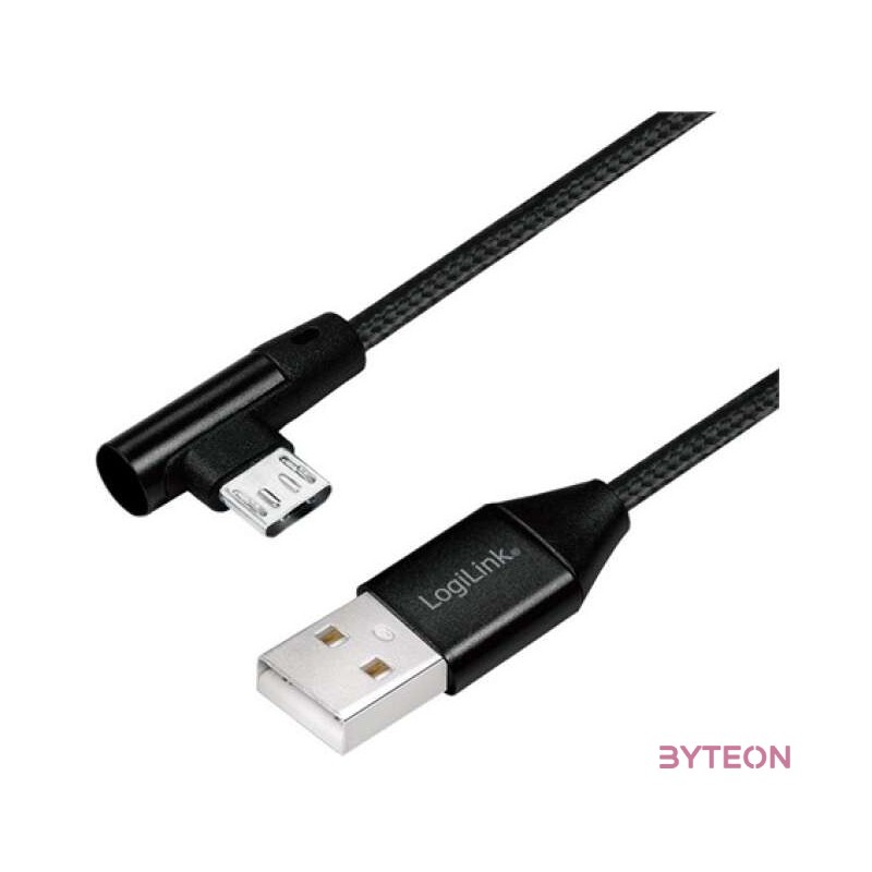 Logilink USB 2.0 Cable, AM to Micro BM, angled plug, black, 1m