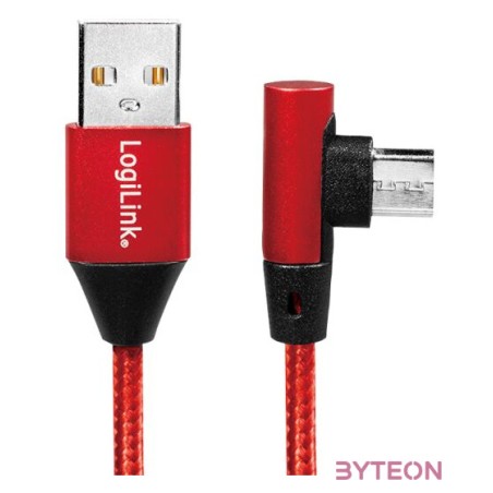 Logilink USB 2.0 Cable, AM to Micro BM, angled plug, red, 1m