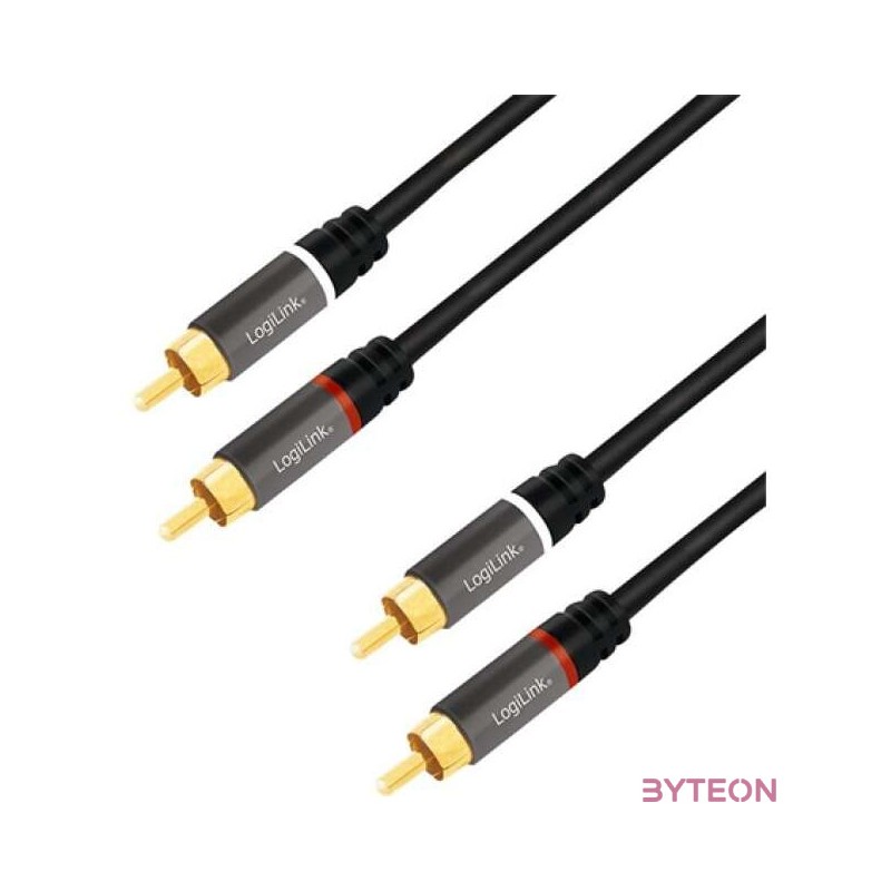 Logilink Audio Cable, 2x2 Cinch (RCA) male, gold,  3,0m, black
