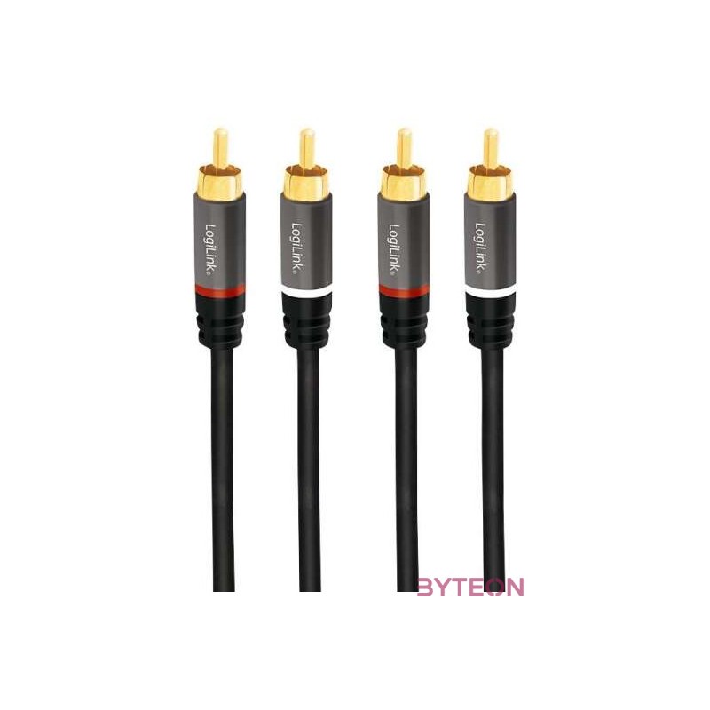 Logilink Audio Cable, 2x2 Cinch (RCA) male, gold,  1,0m, black