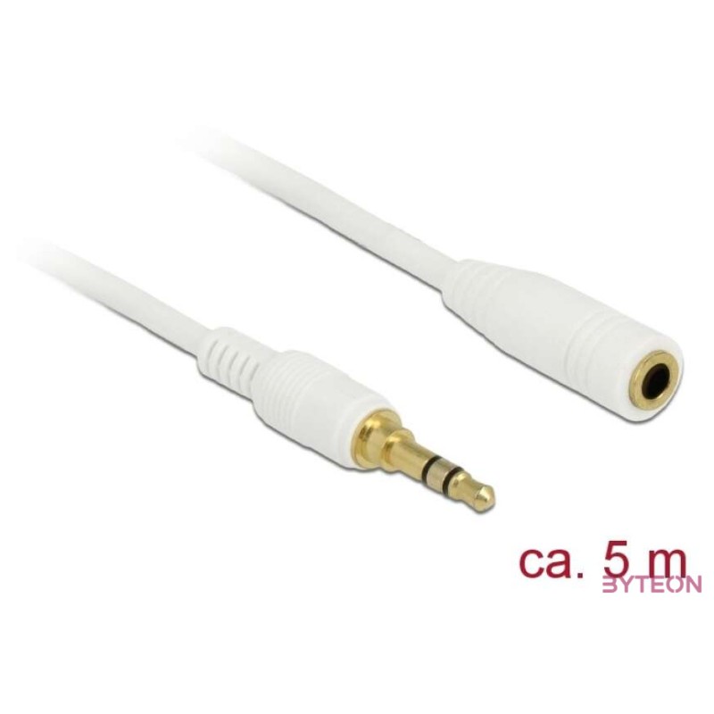 Delock Sztereó jack hosszabbító kábel 3,5 mm 3-tűs apa  anya 5 m hosszú fehér