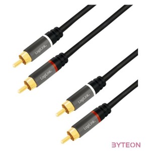 Logilink Audio Cable, 2x2 Cinch (RCA) male, gold,  3,0m, black