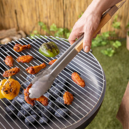 Rozsdamentes acél BBQ grill fogó csipesz, fa nyél borítással, 49 cm