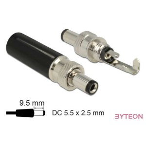 Delock DC csatlakozó apa 5,5 x 2,5 mm dugómérettel és 9,5 mm hosszal