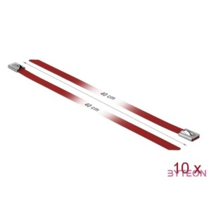 Delock Rozsdamentes Acél Kábelkötegek Hossza 400 x Szélesség 7,9 mm piros 10 db.