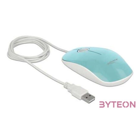 Delock Optika LED-es egér 3 gombos, A-típusú USB, türkiz színu