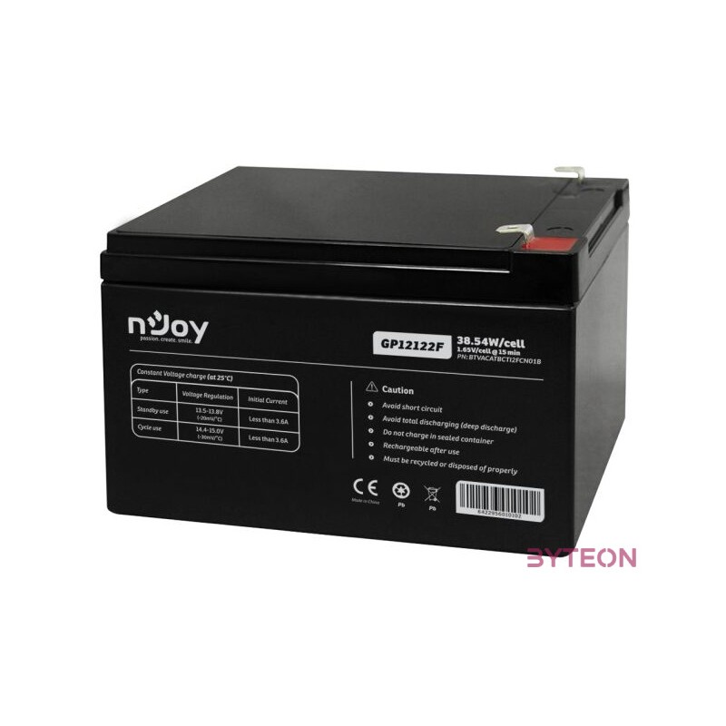 NJOY Szünetmentes akkumulátor - GP12122F (12V,12Ah, T2,F2, zárt, gondozás mentes, AGM)