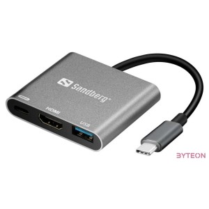 Sandberg Kábel Átalakító - USB-C Mini Dock HDMIUSB (ezüst USB-C bemenet HDMIUSB3.0USB-C power kimenet)