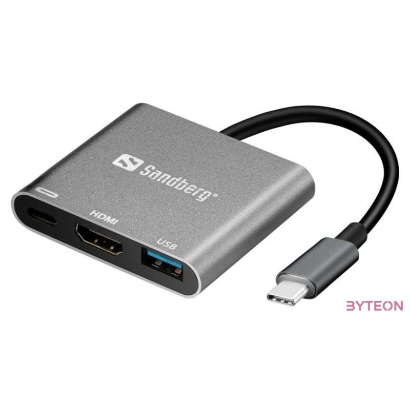 Sandberg Kábel Átalakító - USB-C Mini Dock HDMIUSB (ezüst USB-C bemenet HDMIUSB3.0USB-C power kimenet)