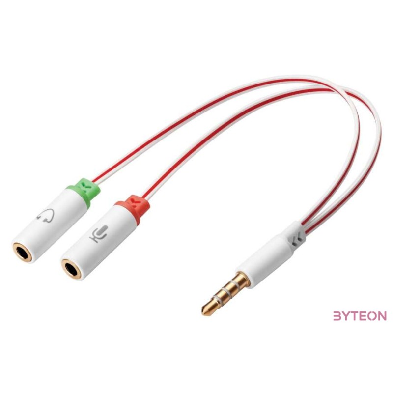 Sandberg Kábel Átalakító - Headset converter Dual-Single (3,5mm TRRS jack apa - 3,5mm jack audiomikrofon anya fehér)