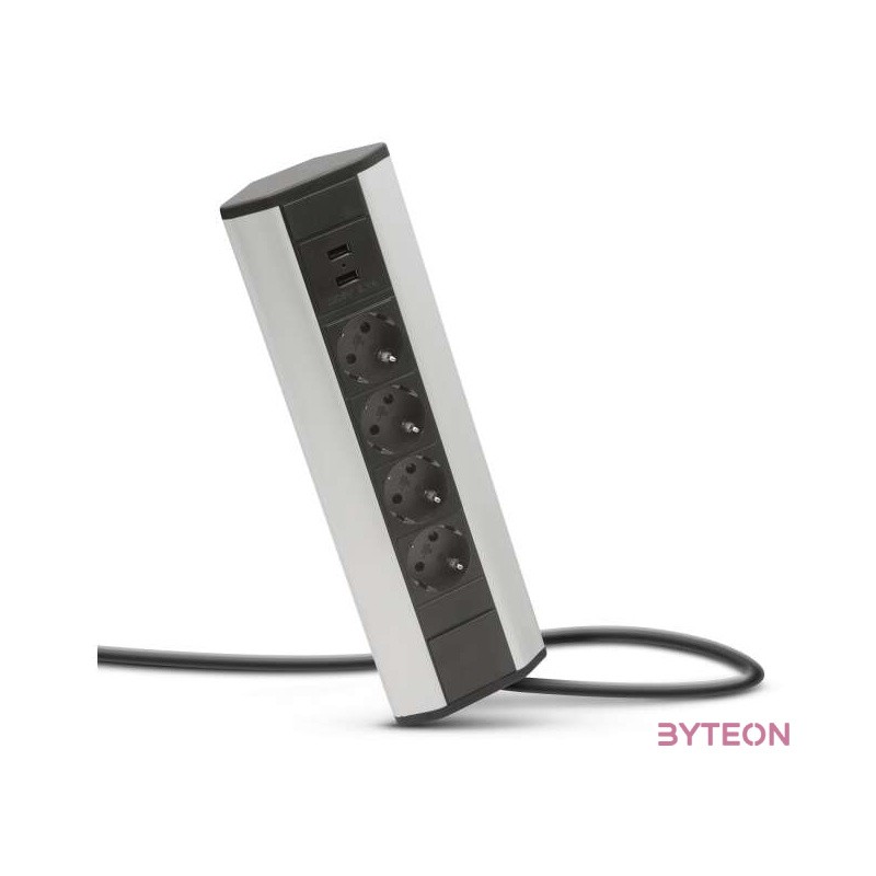 Delight sarok elosztó(20484), 4 db gyermekvédelemmel ellátott 230V aljza, 2db USB csatlakozó