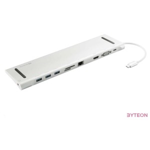 Sandberg Notebook Dokkoló - USB-C 10-in-1 Docking Station (USB-C, HDMI,VGA, 3x USB3.0, 1x RJ-45, Audio, kártyaolvasó)