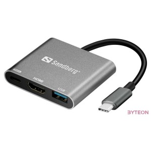 Sandberg Kábel Átalakító - USB-C Mini Dock HDMIUSB (ezüst USB-C bemenet HDMIUSB3.0USB-C power kimenet)
