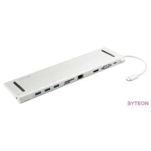 Sandberg Notebook Dokkoló - USB-C 10-in-1 Docking Station (USB-C, HDMI,VGA, 3x USB3.0, 1x RJ-45, Audio, kártyaolvasó)