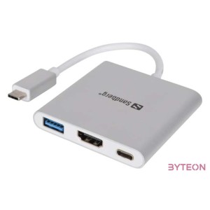 Sandberg Kábel Átalakító - USB-C Mini Dock HDMIUSB (ezüst USB-C bemenet HDMIUSB3.0USB-C power kimenet)