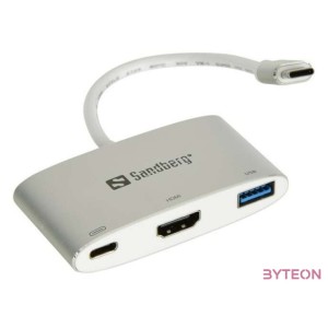Sandberg Kábel Átalakító - USB-C Mini Dock HDMIUSB (ezüst USB-C bemenet HDMIUSB3.0USB-C power kimenet)