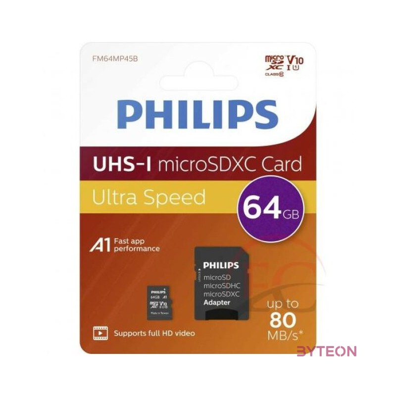 Philips FM64MP45B,00 memóriakártya 64 GB MicroSDXC Class 10 UHS-I