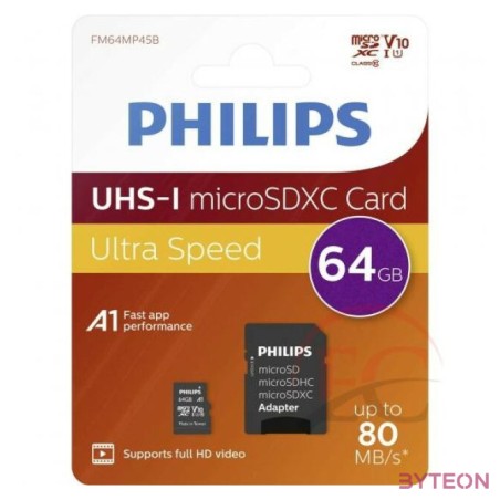 Philips FM64MP45B,00 memóriakártya 64 GB MicroSDXC Class 10 UHS-I