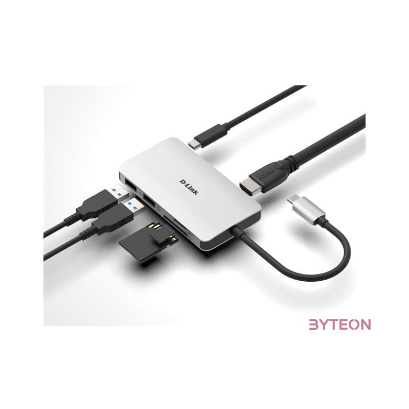 D-Link DUB-M610 dokkoló állomás és port replikátor Vezetékes USB 3.2 Gen 1 (3.1 Gen 1) Type-C Alumínium, Fekete