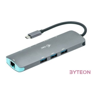 i-tec Metal C31NANODOCKLANPD dokkoló állomás és port replikátor Vezetékes USB 3.2 Gen 1 (3.1 Gen 1) Type-C Ezüst, Türkizkék